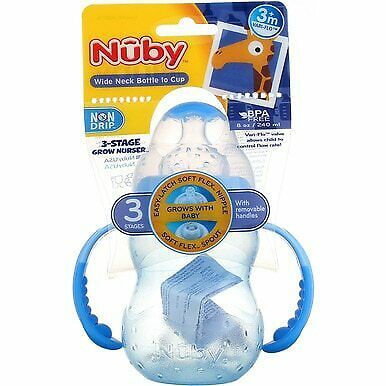 Nuby 8 Oz Wide Neck No Spill Bottle W/Handle Stage 3