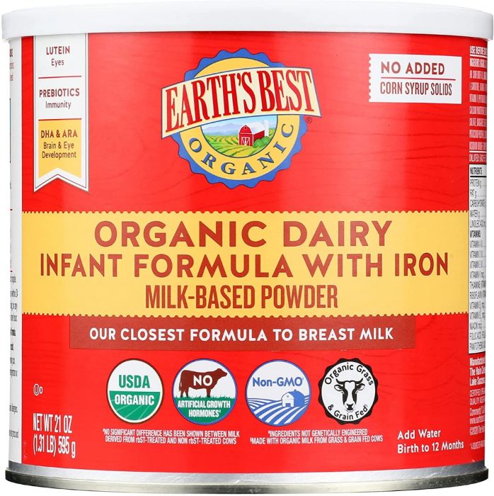 Earth'S Best Organic Dairy Infant Formula Powder (21 Oz)