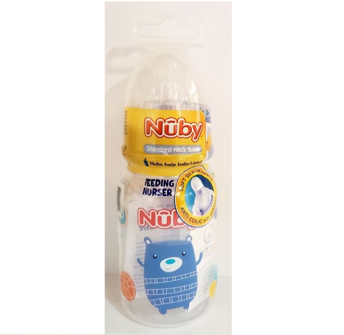 Nuby 4 Oz Bottle Feeding Nurser W/Fun Prints Medium Flow Nipple 3M+