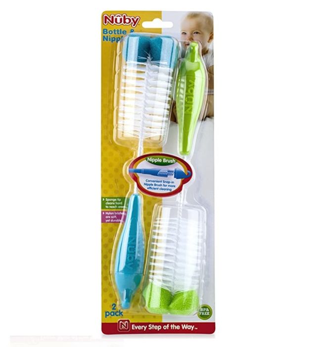 Nuby 2Pk Bottle & Nipple Brush W/Sponged Tip 